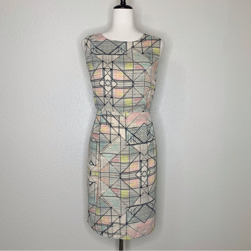 Forever 21 Geometric Print Sheath Dress, Sz Large - Picture 2 of 12
